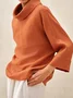 Women's Long Sleeve Blouse Spring/Fall Plain Cotton And Linen Mock Neck Daily Going Out Casual Top Orange