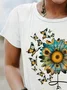 Women's Short Sleeve Tee T-shirt Summer Sunflower Printing Cotton Crew Neck Daily Going Out Vintage Top White