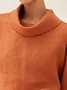 Women's Long Sleeve Blouse Spring/Fall Plain Cotton And Linen Mock Neck Daily Going Out Casual Top Orange