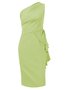 Women's Sleeveless Summer Plain Ruched Dress One Shoulder Cocktail Going Out Urban Knee Length H-Line