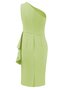 Women's Sleeveless Summer Plain Ruched Dress One Shoulder Cocktail Going Out Urban Knee Length H-Line