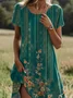 Women's Short Sleeve Summer Floral Dress Crew Neck Daily Going Out Casual Midi H-Line T-Shirt Dress Green