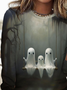 Women's Long Sleeve Tee T-shirt Spring/Fall Halloween Crew Neck Holiday Going Out Casual Top Deep Gray