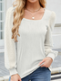 Women's Long Sleeve Shirt Spring/Fall Camel Plain Square Neck Puff Sleeve Daily Going Out Casual Top