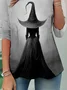 Women's Long Sleeve Tee T-shirt Spring/Fall Halloween Jersey Crew Neck Holiday Going Out Casual Top Gray