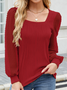 Women's Long Sleeve Shirt Spring/Fall Camel Plain Square Neck Puff Sleeve Daily Going Out Casual Top