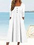 Women's Long Sleeve Spring/Fall Plain Buckle Dress Square Neck Daily Going Out Casual Maxi X-Line