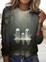 Women's Long Sleeve Tee T-shirt Spring/Fall Halloween Crew Neck Holiday Going Out Casual Top Deep Gray