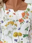 Women's Three Quarter Sleeve Blouse Spring/Fall Floral Notched Daily Going Out Casual Top White