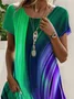 Women's Short Sleeve Summer Color Block Printing Dress Crew Neck Daily Going Out Vintage Midi H-Line T-Shirt Dress Green