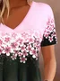 Women's Short Sleeve Tee T-shirt Summer Floral Printing Knitted V Neck Daily Going Out Casual Top Pink