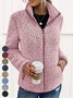 Women's Winter Outerwear Fluff/Granular Fleece Fabric Casual Zipper Plain Long Sleeve Shawl Collar Fleece Coat