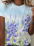 Women's Short Sleeve Tee T-shirt Summer Floral Cotton V Neck Daily Going Out Casual Top Blue