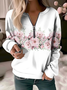 Women's Crew Neck Floral Zipper Casual Spring/Fall Long Sleeve Sweatshirt