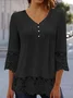 Women's Three Quarter Sleeve Blouse Spring/Fall Plain Lace V Neck Daily Going Out Casual Top White