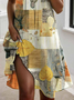 Women's Short Sleeve Summer Floral Dress Crew Neck Daily Going Out Vintage Midi H-Line T-Shirt Dress Khaki