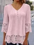 Women's Three Quarter Sleeve Blouse Spring/Fall Plain Lace V Neck Daily Going Out Casual Top White