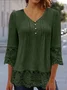 Women's Three Quarter Sleeve Blouse Spring/Fall Plain Lace V Neck Daily Going Out Casual Top White