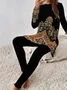 Women's Jersey Geometric Daily Going Out Two Piece Set Long Sleeve Casual Spring/Fall Top With Pants Matching Set