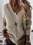 Women's V Neck Ethnic Zipper Casual Spring/Fall Jersey Long Sleeve Sweatshirt