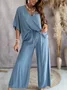 Women's Plain Daily Going Out Two Piece Set Half Sleeve Casual Summer Top With Pants Matching Set