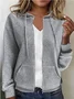 Women's Spring/Fall Outerwear Casual Buttoned Plain Long Sleeve Hoodie Jacket