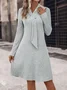 Women's Long Sleeve Spring/Fall Plain Cross Knitted Dress V Neck Daily Going Out Casual Midi H-Line T-Shirt Dress Gray