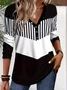 Women's Long Sleeve Blouse Spring/Fall Striped Jersey V Neck Daily Going Out Casual Top