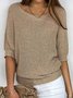 Women's Spring/Fall Plain Casual Three Quarter Sleeve Crew Neck Yarn/Wool Yarn Sweater