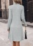 Women's Long Sleeve Spring/Fall Plain Cross Knitted Dress V Neck Daily Going Out Casual Midi H-Line T-Shirt Dress Gray