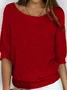 Women's Spring/Fall Plain Casual Three Quarter Sleeve Crew Neck Yarn/Wool Yarn Sweater