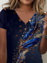 Women's Short Sleeve Tee T-shirt Summer Feather Pattern Jersey V Neck Daily Going Out Casual Top Deep Blue