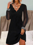 Women's Long Sleeve Spring/Fall Plain Jersey Dress V Neck Daily Going Out Casual Midi H-Line