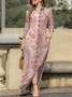 Women's Long Sleeve Spring/Fall Geometric Dress Stand Collar Daily Going Out Casual Maxi H-Line