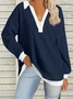 Women's Long Sleeve Blouse Spring/Fall Color Block V Neck Daily Going Out Casual Top Aqua