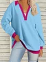 Women's Long Sleeve Blouse Spring/Fall Color Block V Neck Daily Going Out Casual Top Aqua