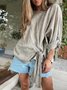 Women's Long Sleeve Blouse Spring/Fall Plain Bow Cotton And Linen Crew Neck Daily Going Out Casual Top White