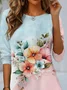 Women's Long Sleeve Tee T-shirt Spring/Fall Floral Jersey Crew Neck Daily Going Out Casual Top Pink