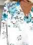 Women's Three Quarter Sleeve Tee T-shirt Spring/Fall Floral Printing V Neck Daily Going Out Vintage Top Blue