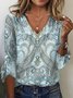 Women's Three Quarter Sleeve Tee T-shirt Spring/Fall Paisley Jersey V Neck Daily Going Out Casual Top Green