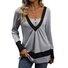 Women's Long Sleeve Blouse Spring/Fall Contrast Stitching V Neck Daily Going Out Casual Top