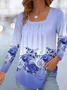 Women's Long Sleeve Blouse Spring/Fall Floral Square Neck Daily Going Out Casual Top