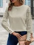 Women's Long Sleeve Tee T-shirt Spring/Fall Plain Buckle Lace Crew Neck Daily Going Out Casual Top Pink