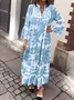 Women's Long Sleeve Spring/Fall Ethnic Printing Dress V Neck Party Going Out Ethnic Maxi A-Line