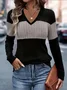 Women's Long Sleeve Blouse Spring/Fall Color Block V Neck Daily Going Out Casual Top