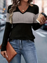 Women's Long Sleeve Blouse Spring/Fall Color Block V Neck Daily Going Out Casual Top