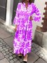 Women's Long Sleeve Spring/Fall Ethnic Printing Dress V Neck Party Going Out Ethnic Maxi A-Line