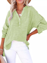 Women's Long Sleeve Shirt Spring/Fall Plain Buckle V Neck Daily Going Out Casual Top