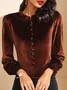 Women's Long Sleeve Blouse Spring/Fall Plain Buckle Velvet Lotus Leaf Collar Daily Going Out Casual Top