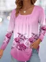 Women's Long Sleeve Blouse Spring/Fall Floral Square Neck Daily Going Out Casual Top